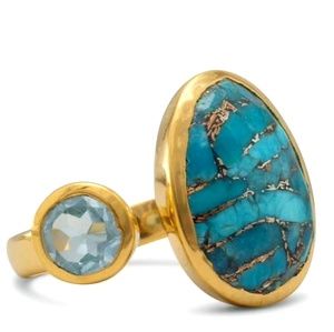 14KT GOLD PLATED RING BLUE TOPAZ TURQUOISE